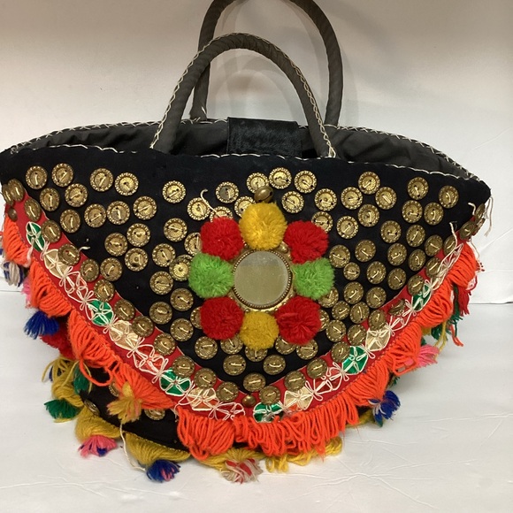 Vtg Sicilian Handcrafted Whimsical colorful Boho Retro Straw Shoulder Bag Beach - Picture 2 of 13
